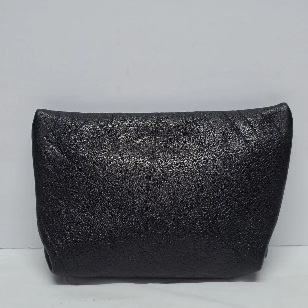 Vintage Carlos Falchi The Buffalo Black Leather Zip Pouch Travel Cosmetic Bag